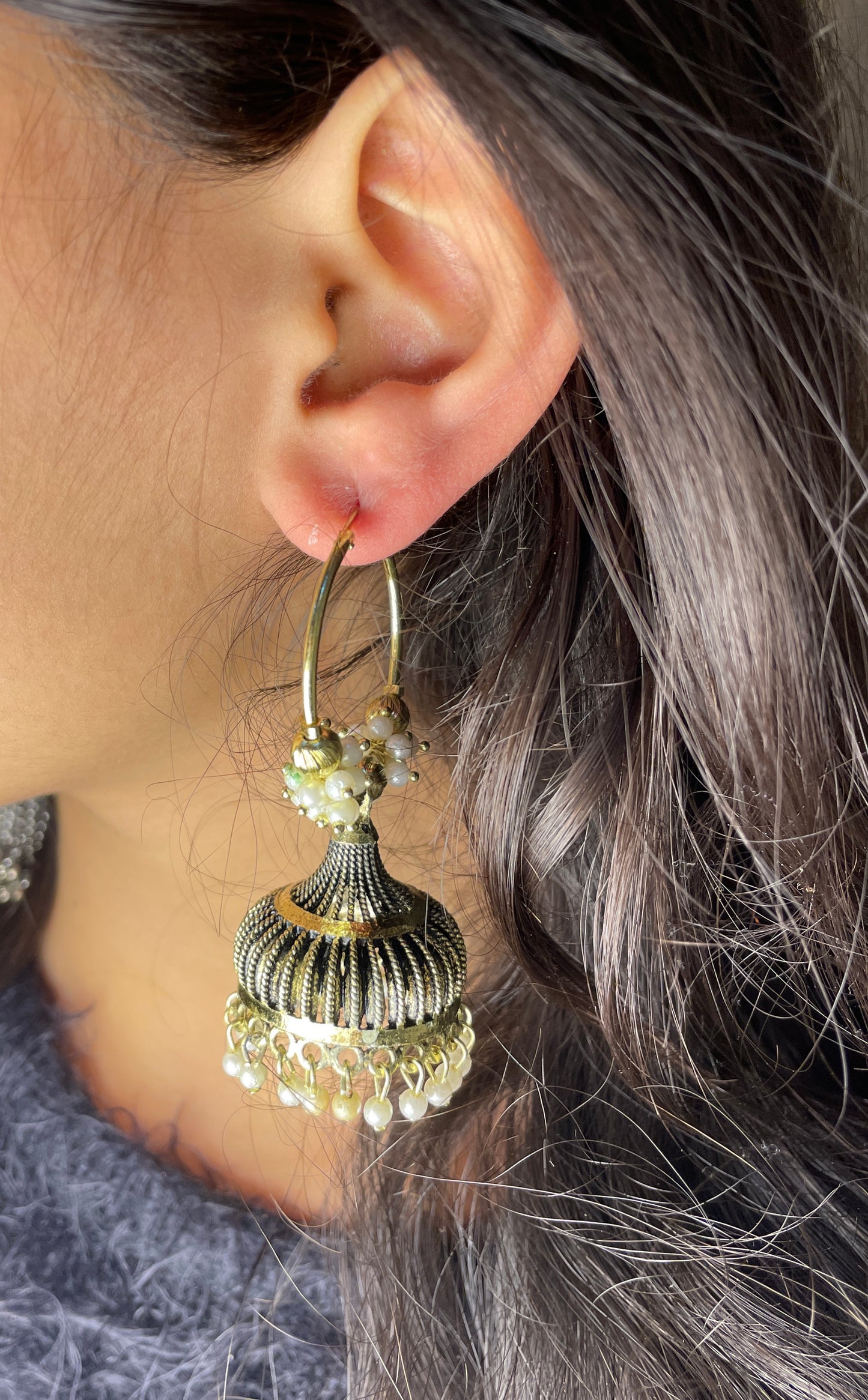 Amara Pearl Hoop Jhumka