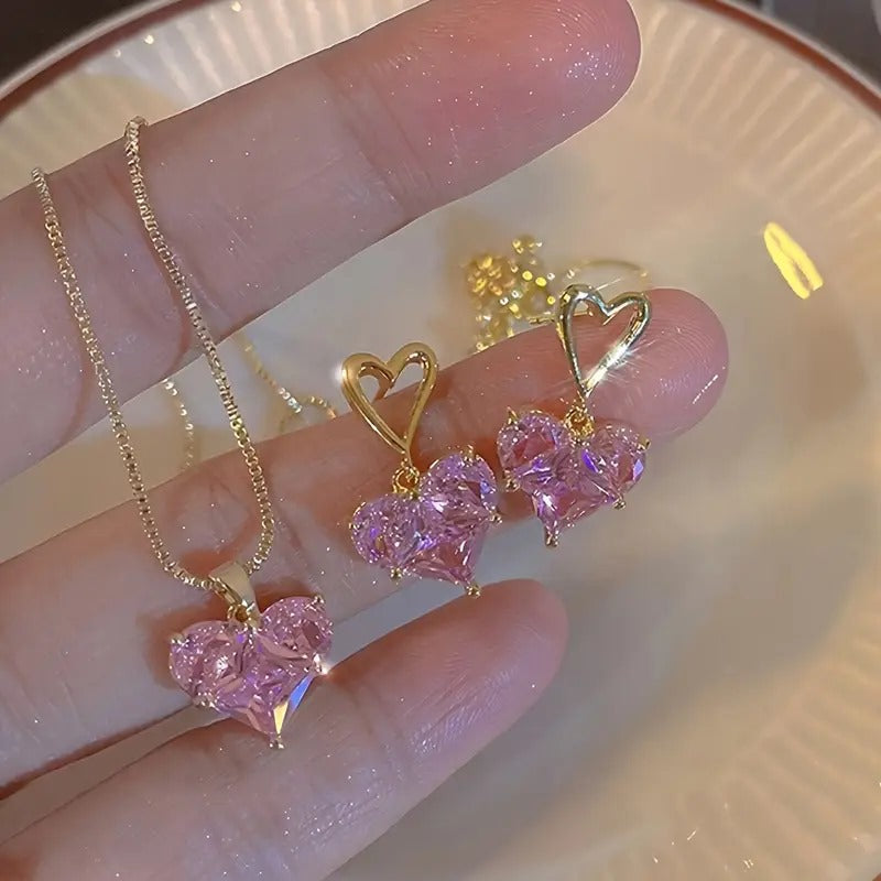 3pcs Heart Earrings Necklace Set