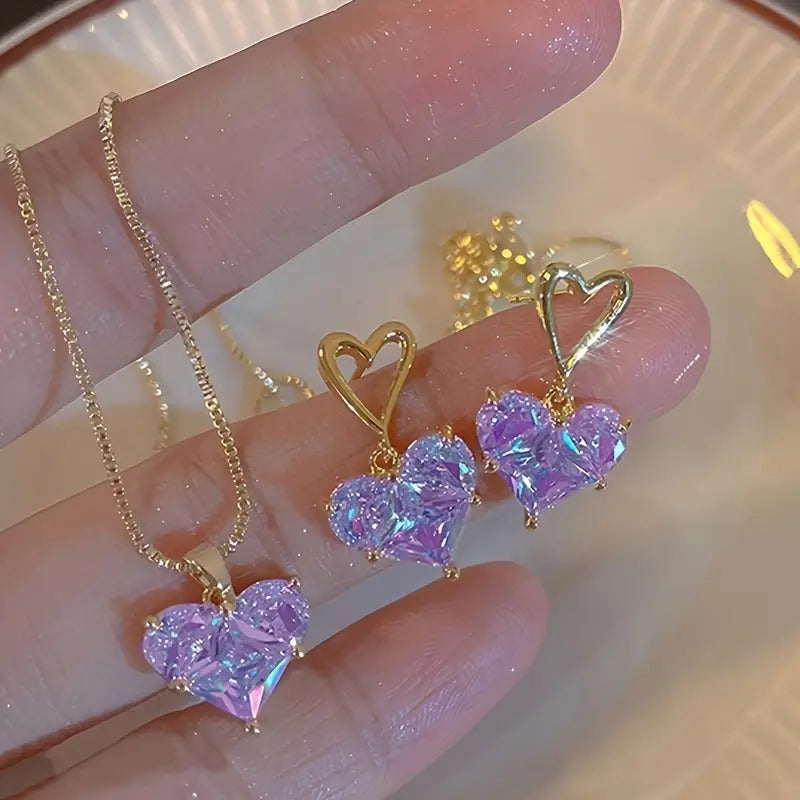 3pcs Heart Earrings Necklace Set