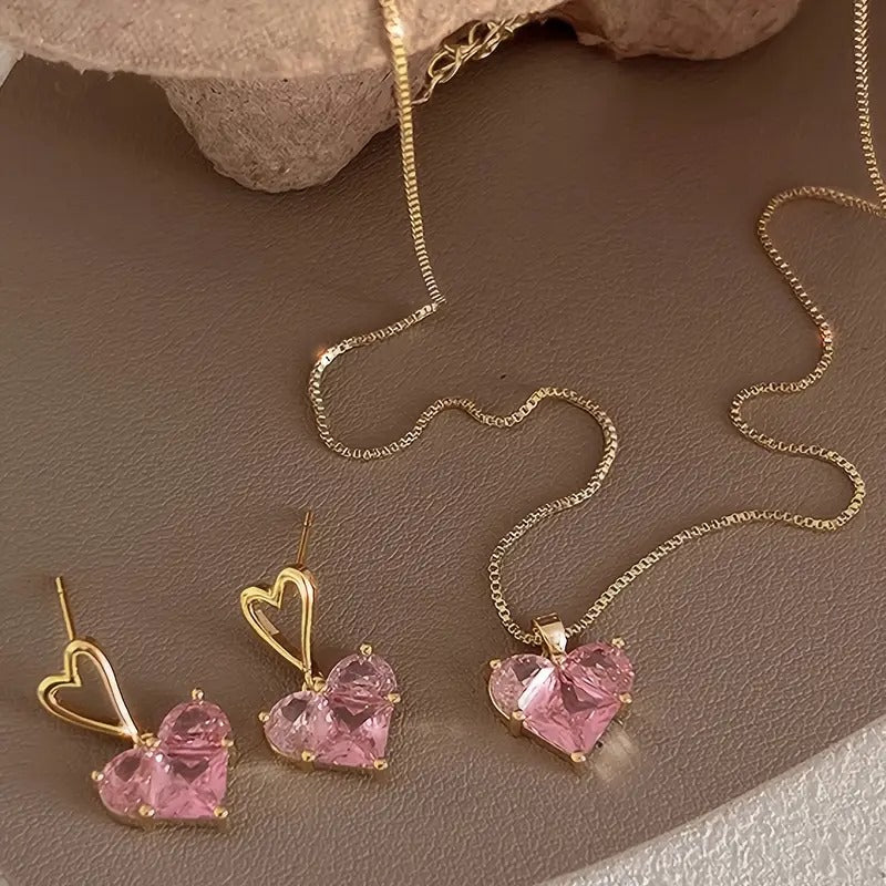 3pcs Heart Earrings Necklace Set