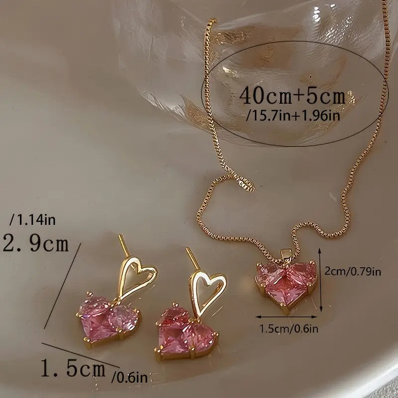 3pcs Heart Earrings Necklace Set