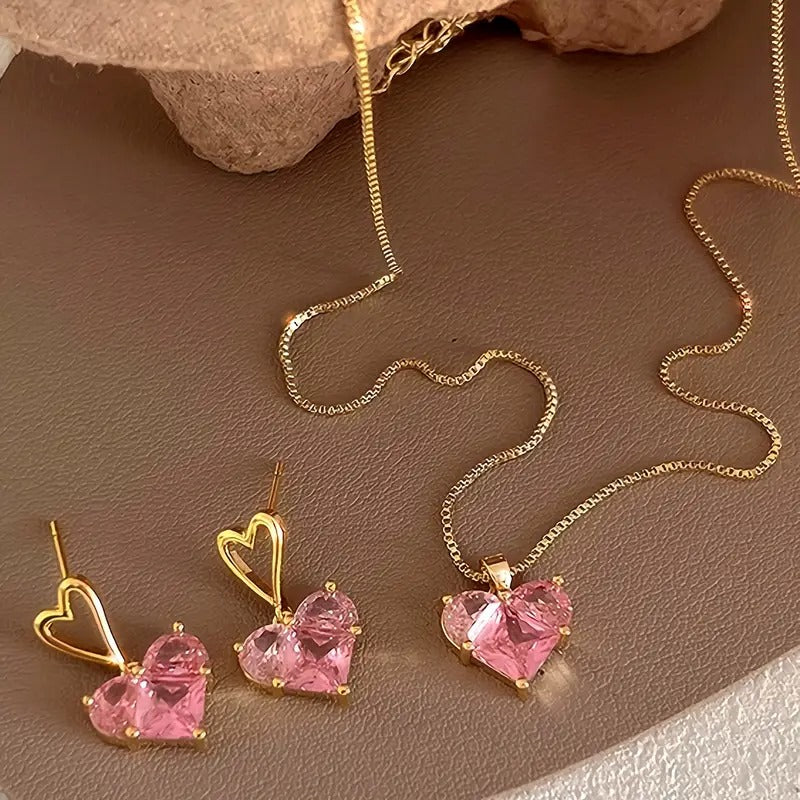 3pcs Heart Earrings Necklace Set