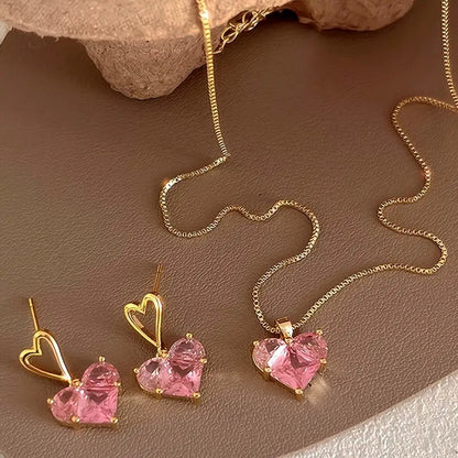 3pcs Heart Earrings Necklace Set