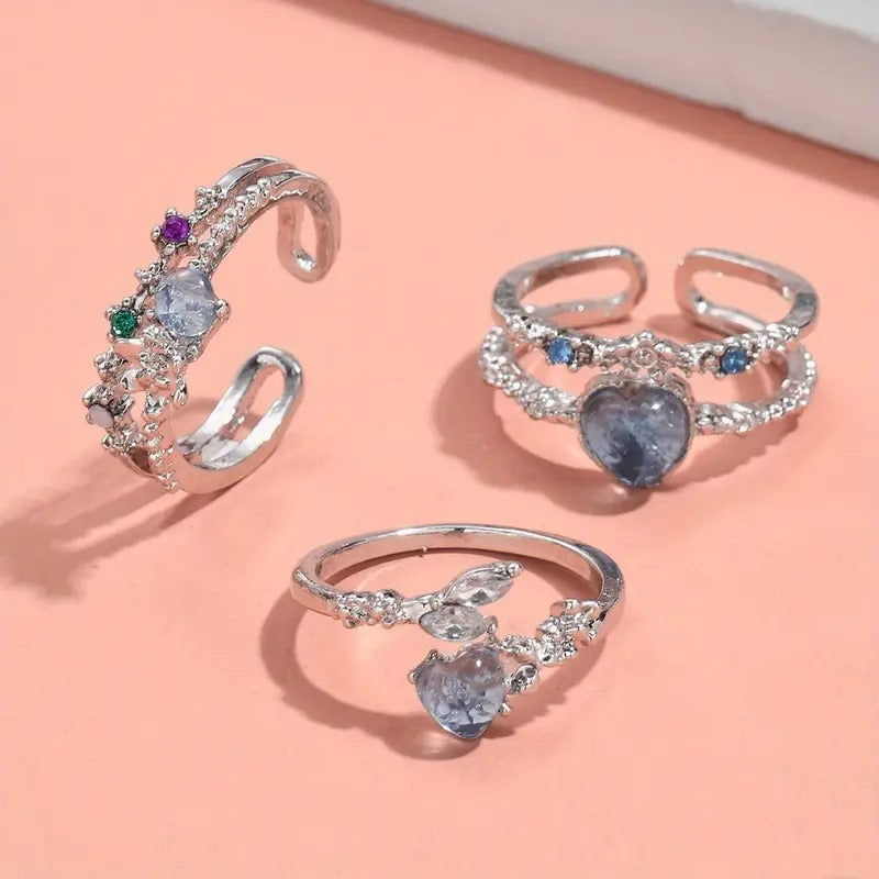 Fashionable Ring Luxurious Multi-Layer Floral Design - 3 Pieces