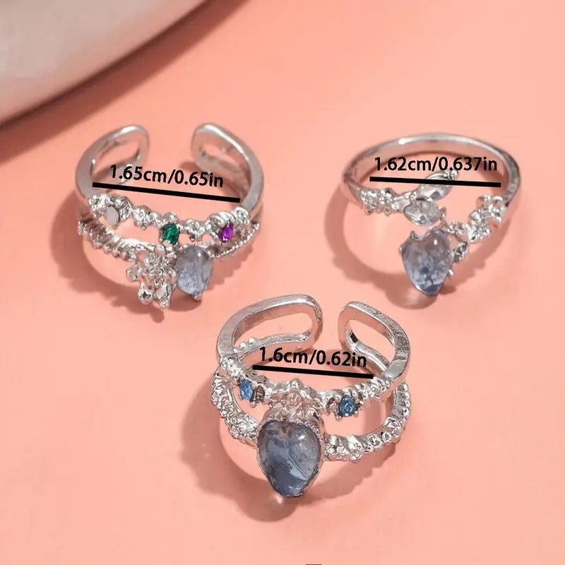 Fashionable Ring Luxurious Multi-Layer Floral Design - 3 Pieces