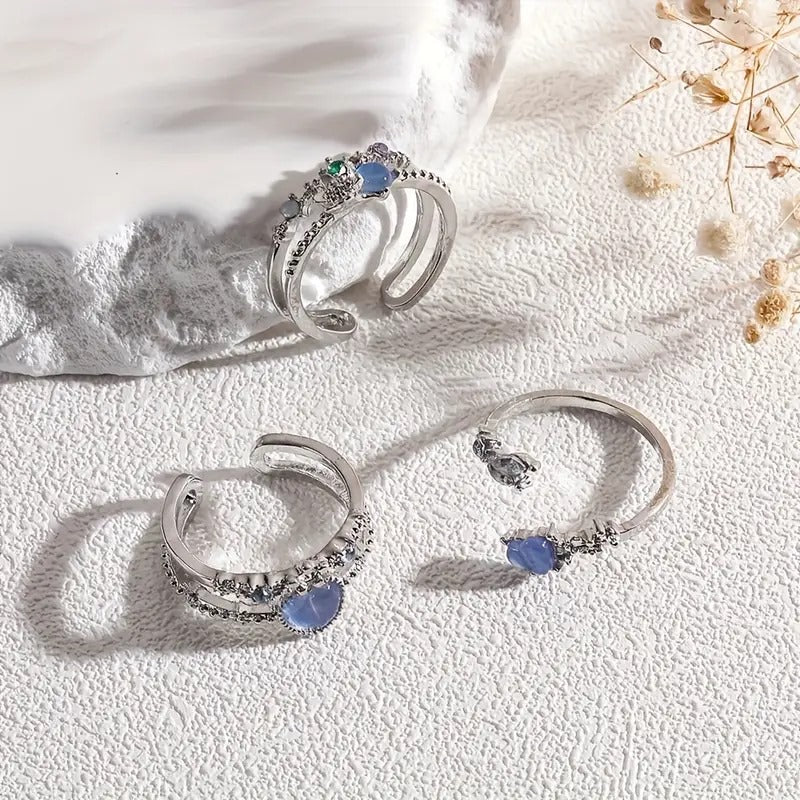 Fashionable Ring Luxurious Multi-Layer Floral Design - 3 Pieces