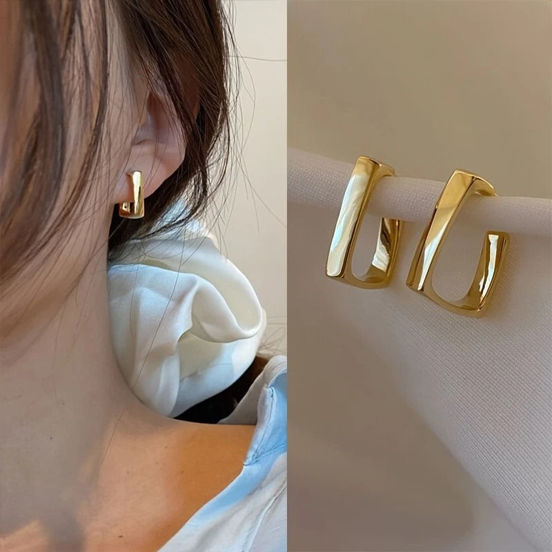Stud Earrings, 14K Golden Plated, Zinc Alloy, Iron Ear Post, Versatile Fashion Jewelry for Women, All-Season Wear