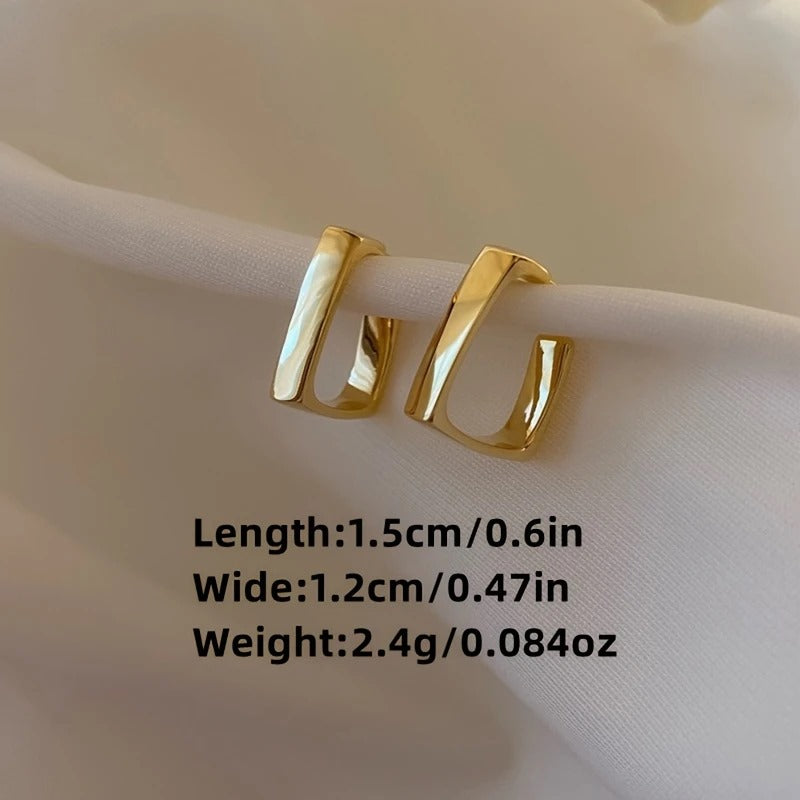 Stud Earrings, 14K Golden Plated, Zinc Alloy, Iron Ear Post, Versatile Fashion Jewelry for Women, All-Season Wear