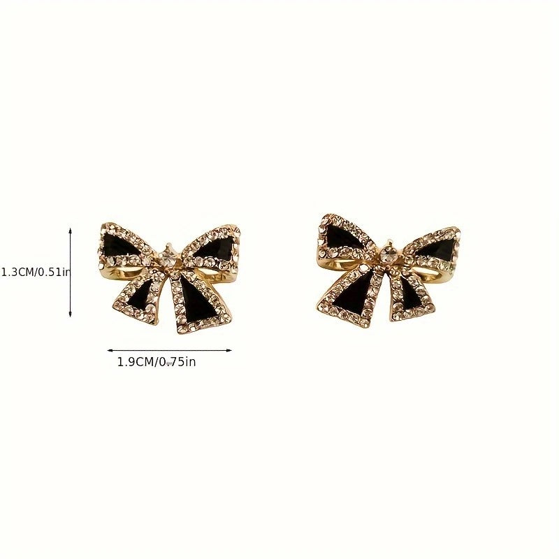 Elegant Black Bow Stud Earrings with Sparkling Cubic Zirconia