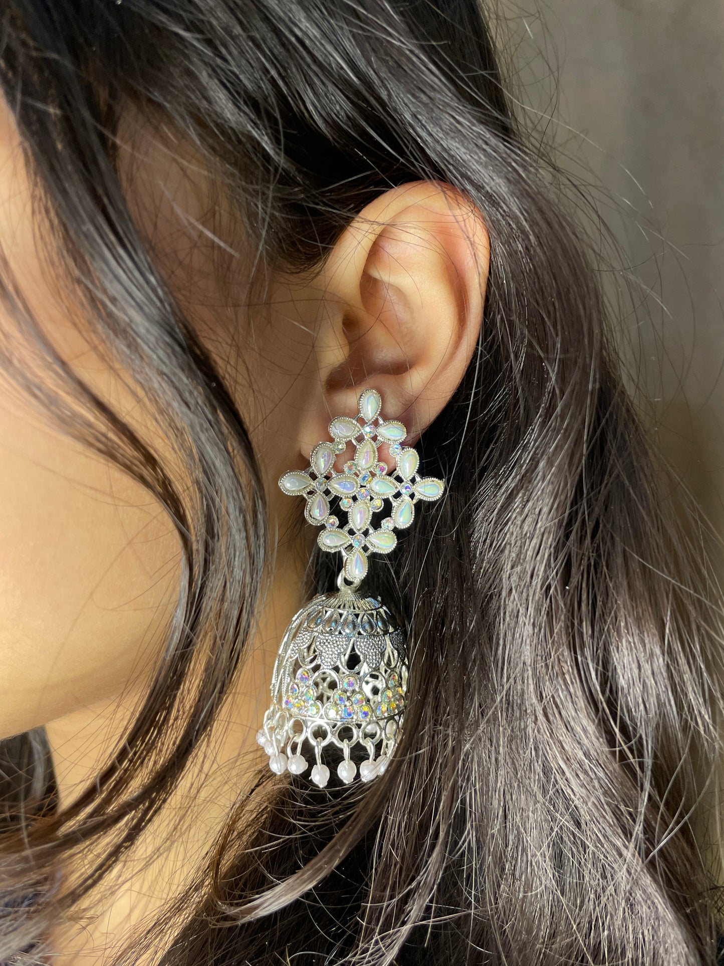 Floral Stone Jhumka Earrings