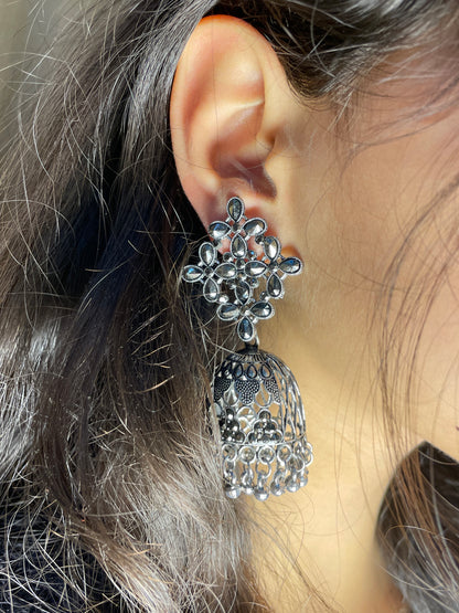Floral Stone Jhumka Earrings