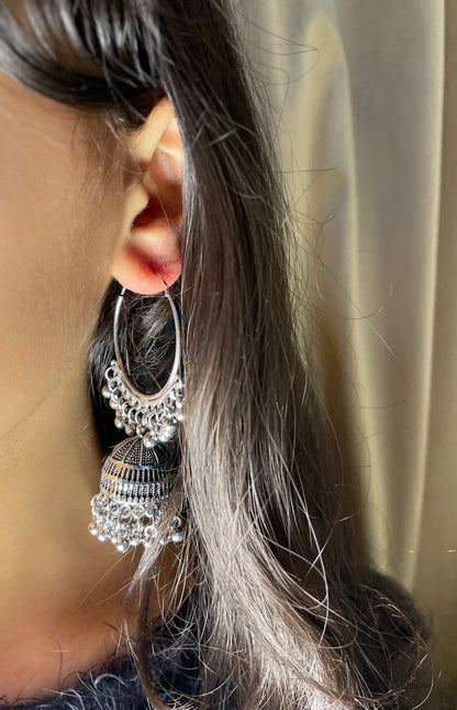 Antique Silver Jhumka Hoops