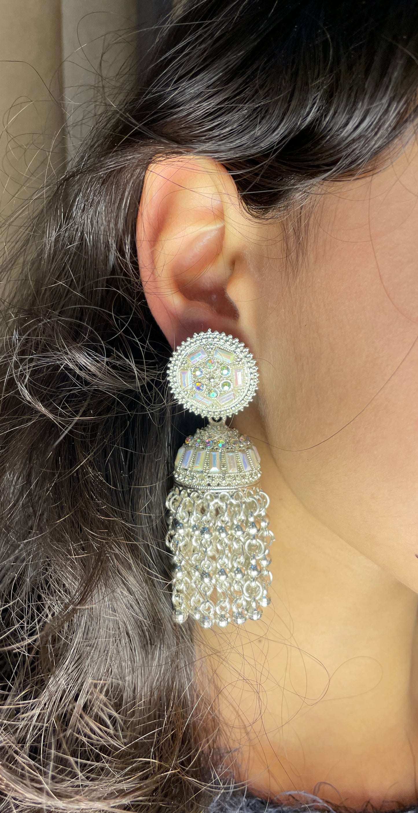 Ishani Silver Sparkle Jhumka Earrings