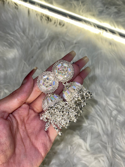 Ishani Silver Sparkle Jhumka Earrings