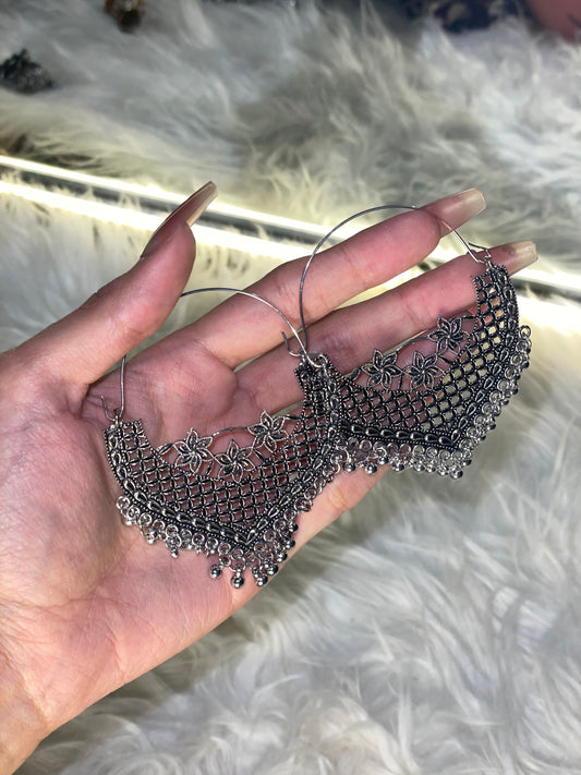 Aarohi Oxidized Silver Jali Hoop Earrings