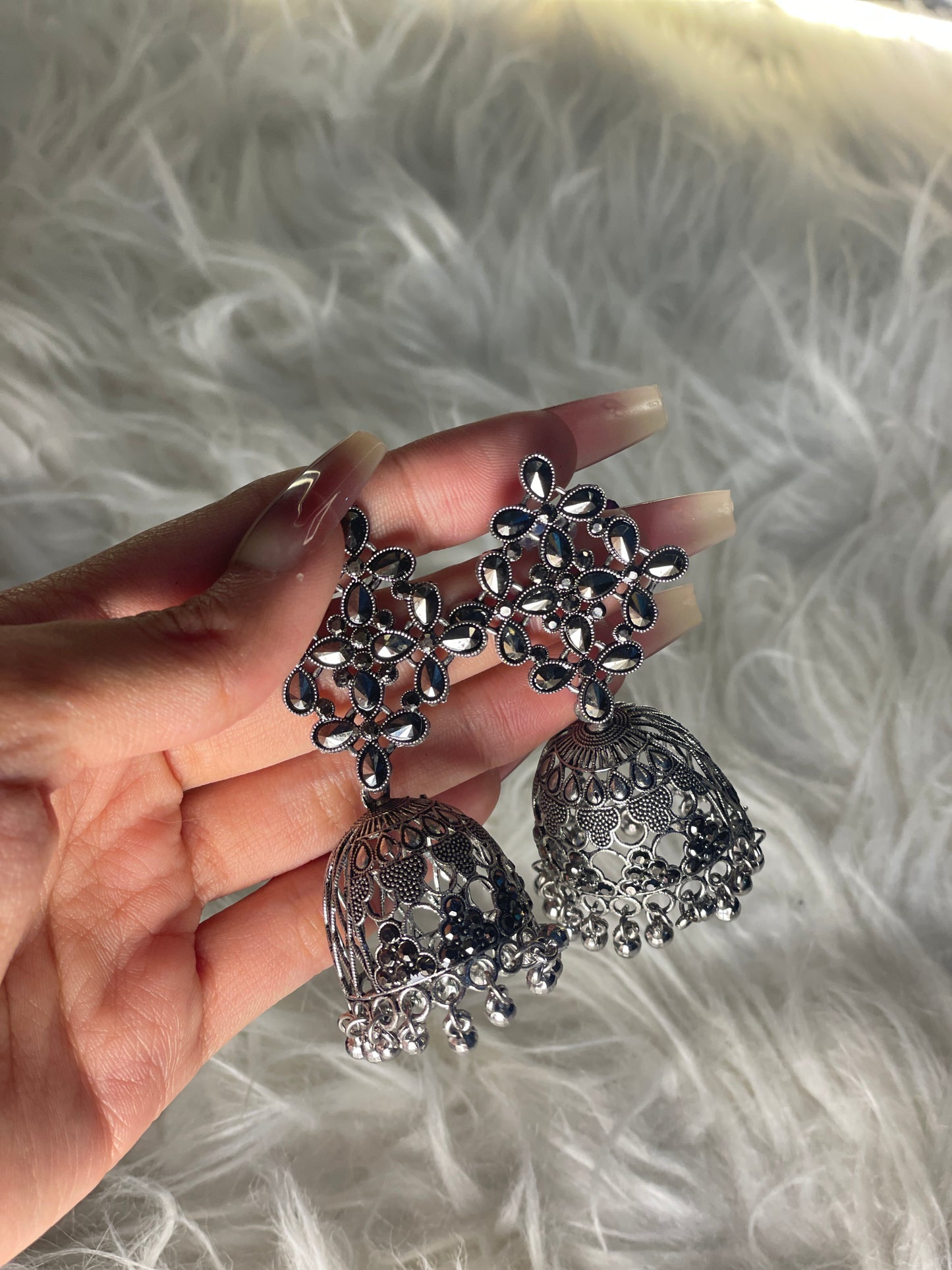 Floral Stone Jhumka Earrings