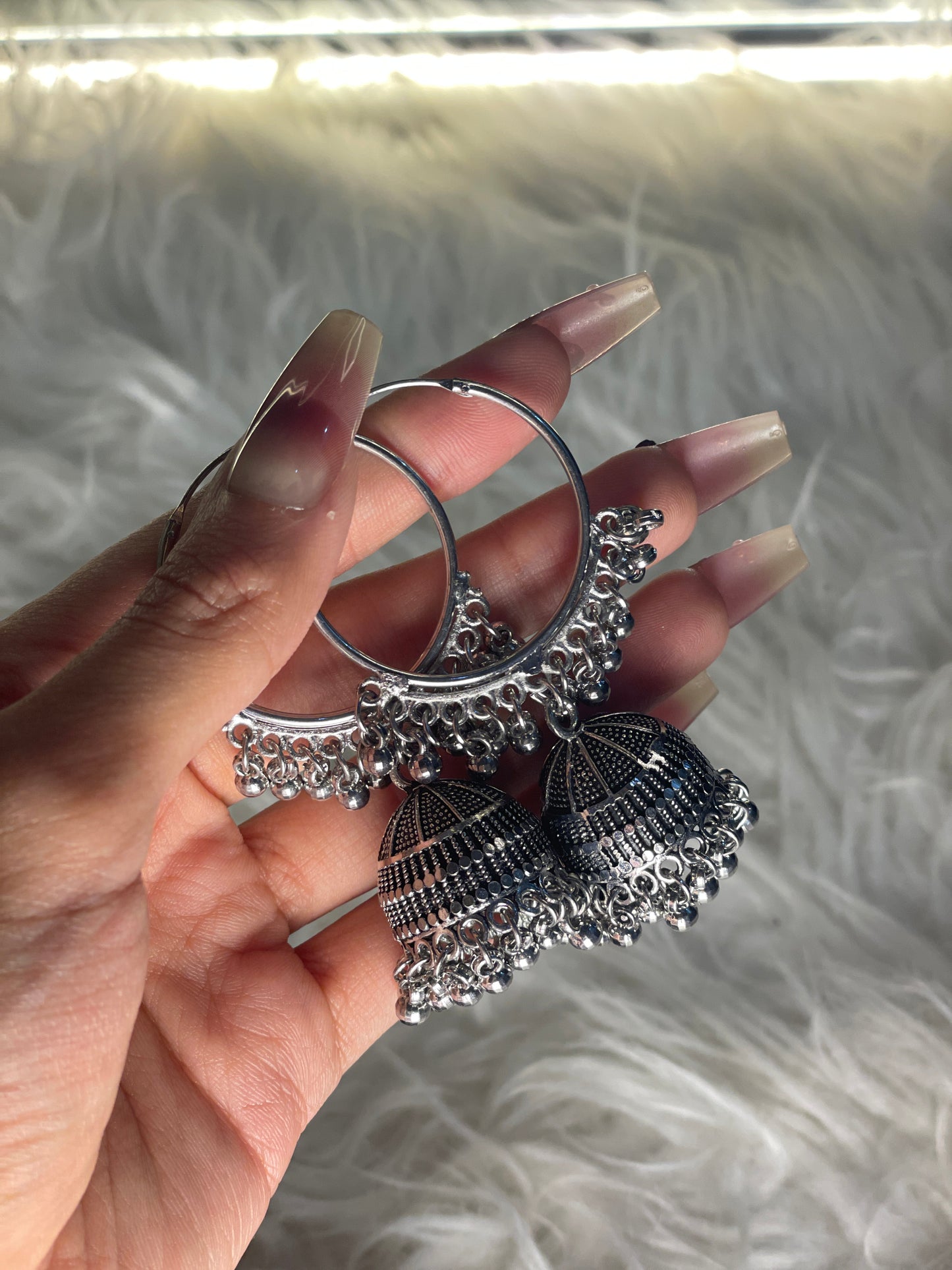 Antique Silver Jhumka Hoops