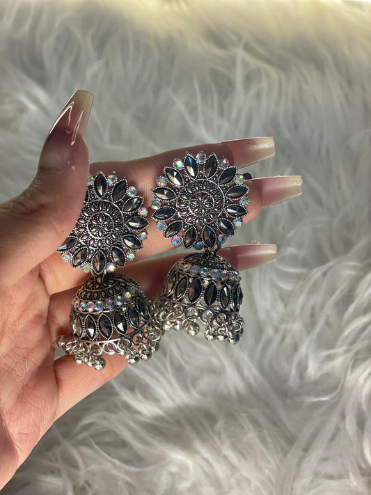 Silver Flower Jhumka