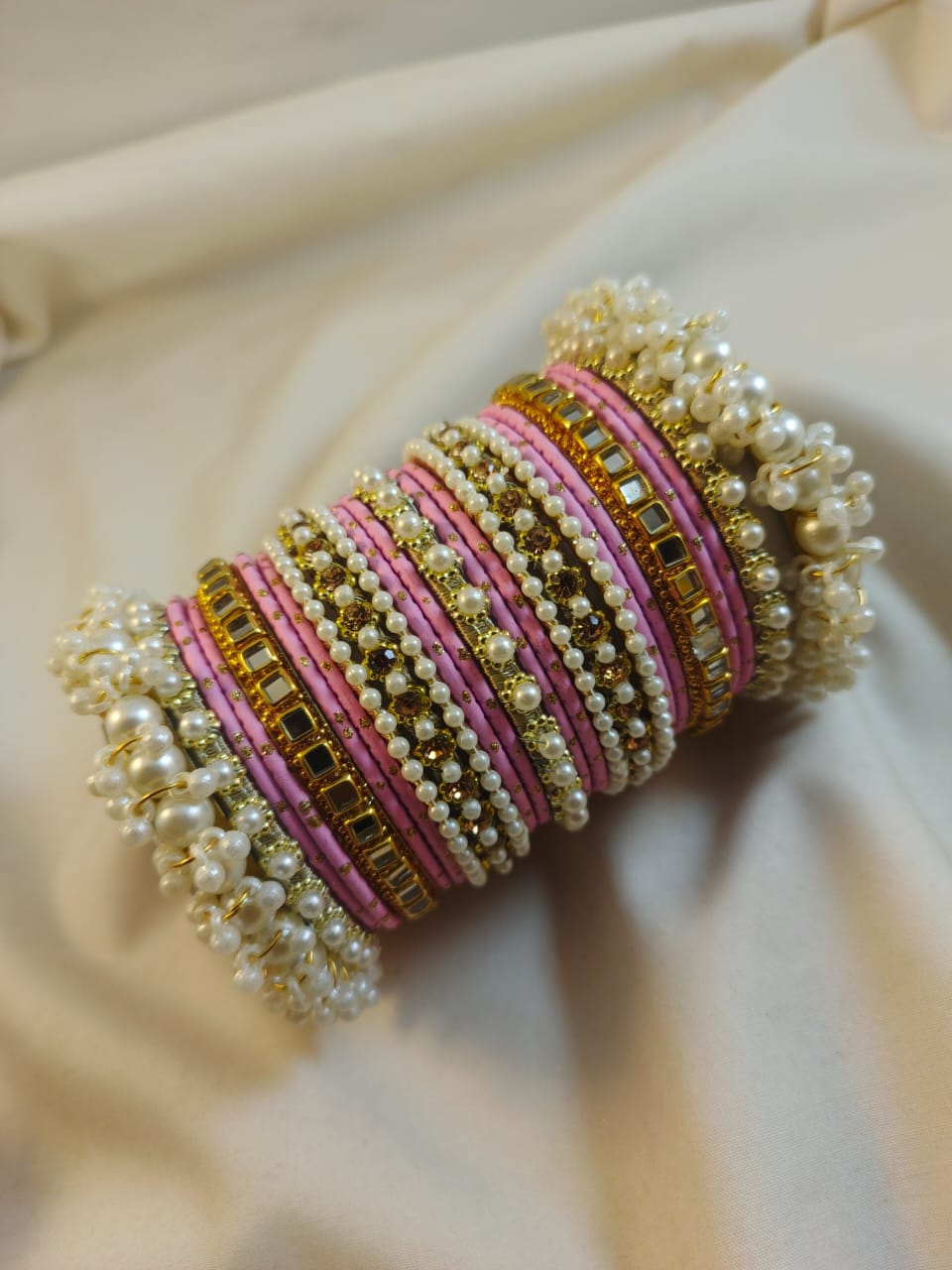 Stylish Steel Pearl Bangles Set