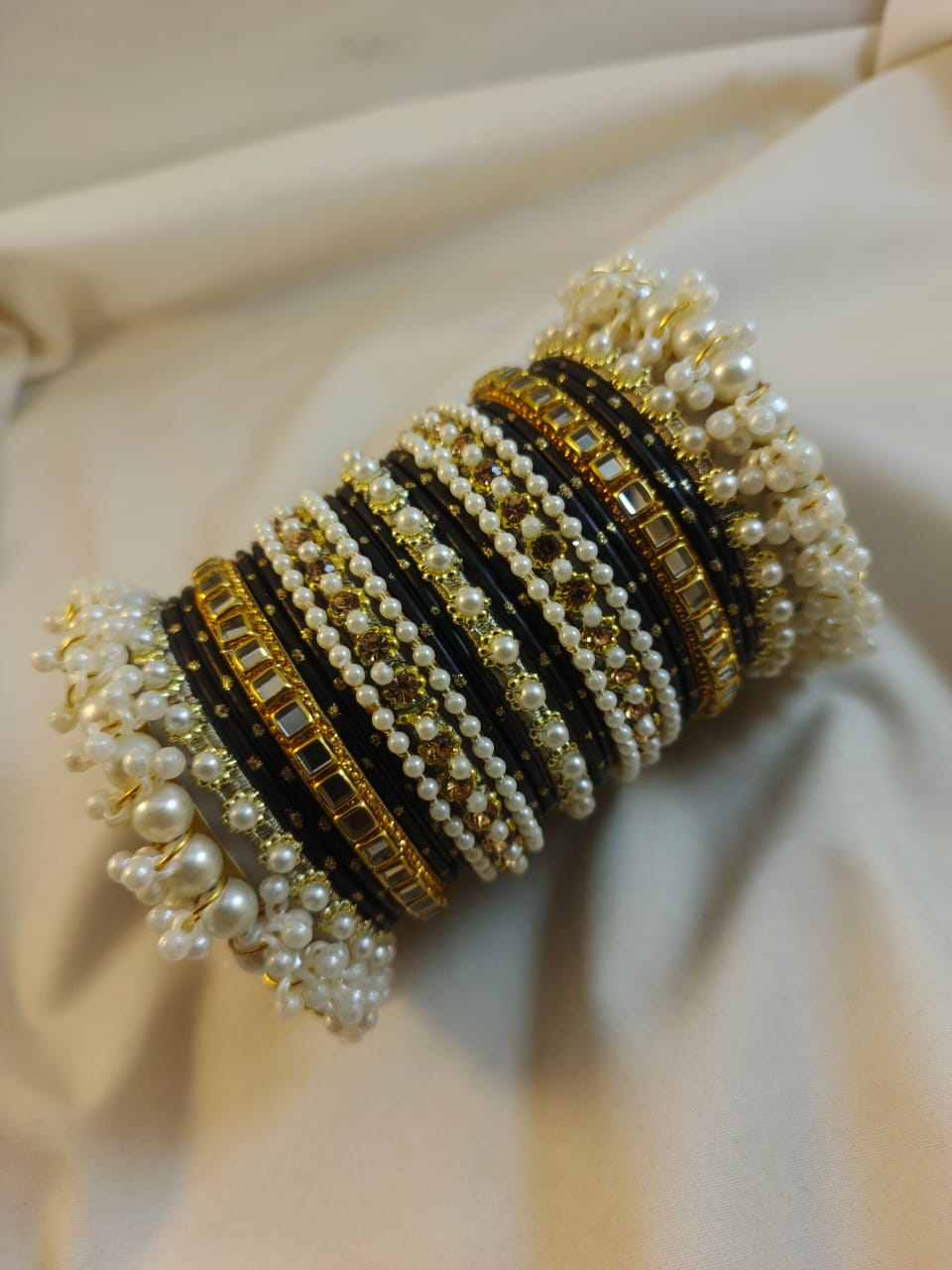 Stylish Steel Pearl Bangles Set