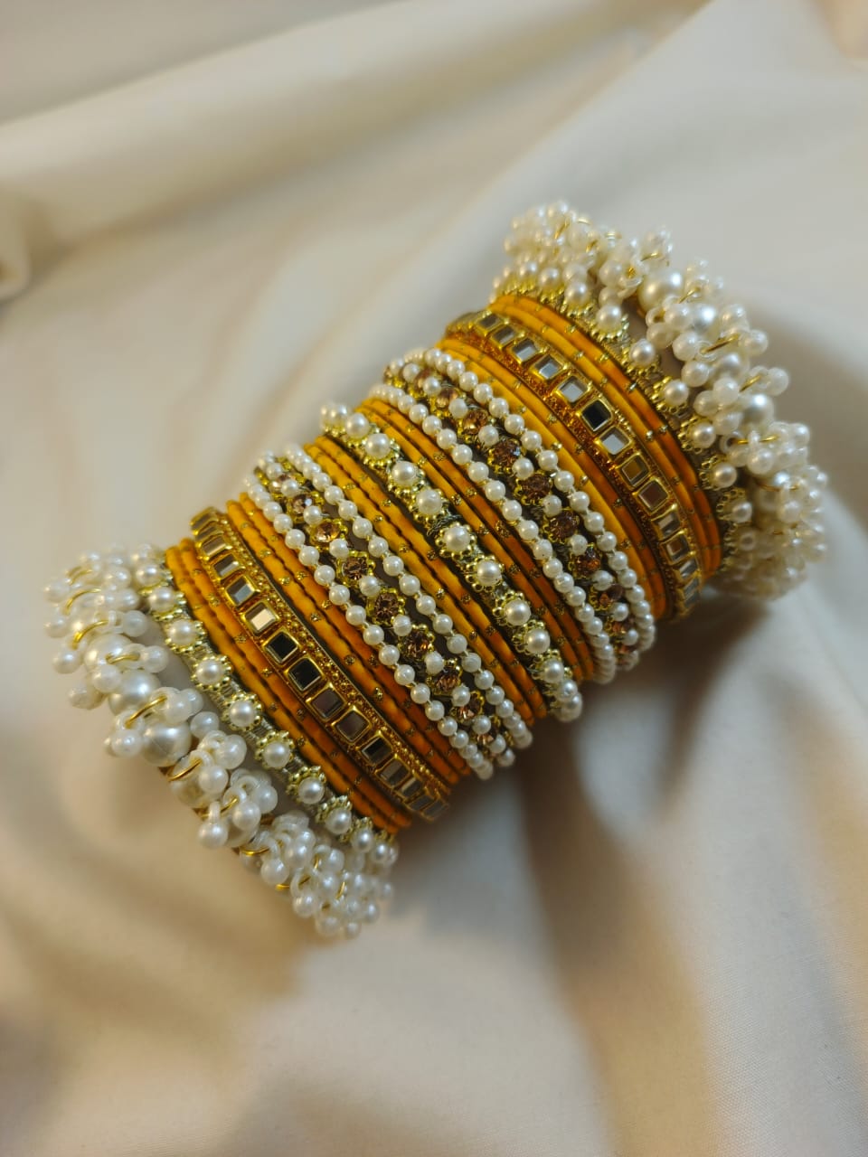 Stylish Steel Pearl Bangles Set