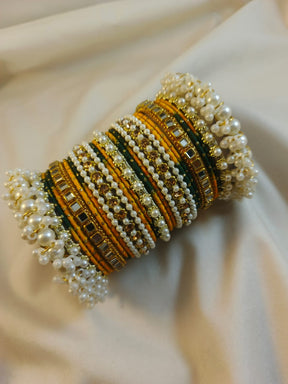 Stylish Steel Pearl Bangles Set