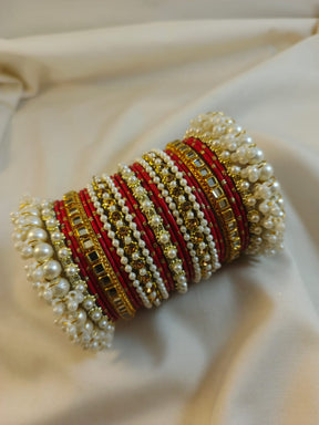 Stylish Steel Pearl Bangles Set