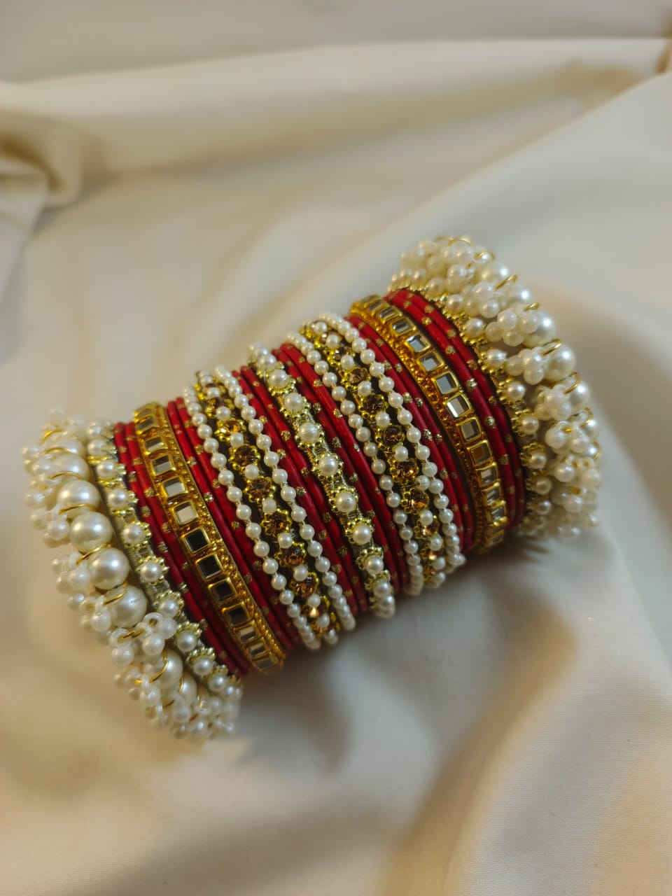 Stylish Steel Pearl Bangles Set