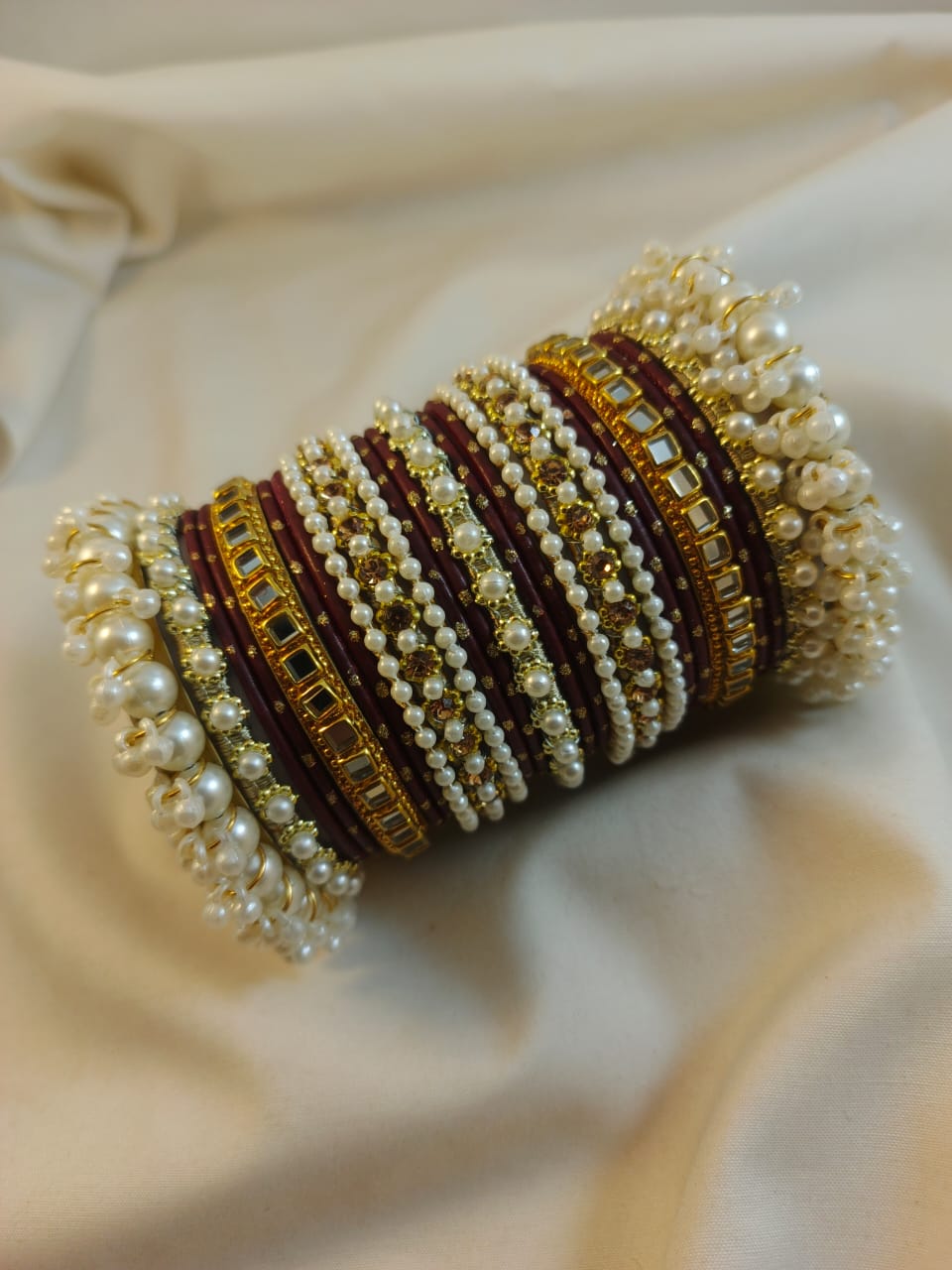 Stylish Steel Pearl Bangles Set