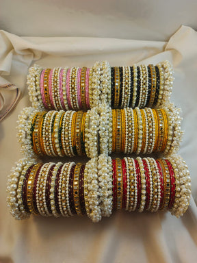 Stylish Steel Pearl Bangles Set