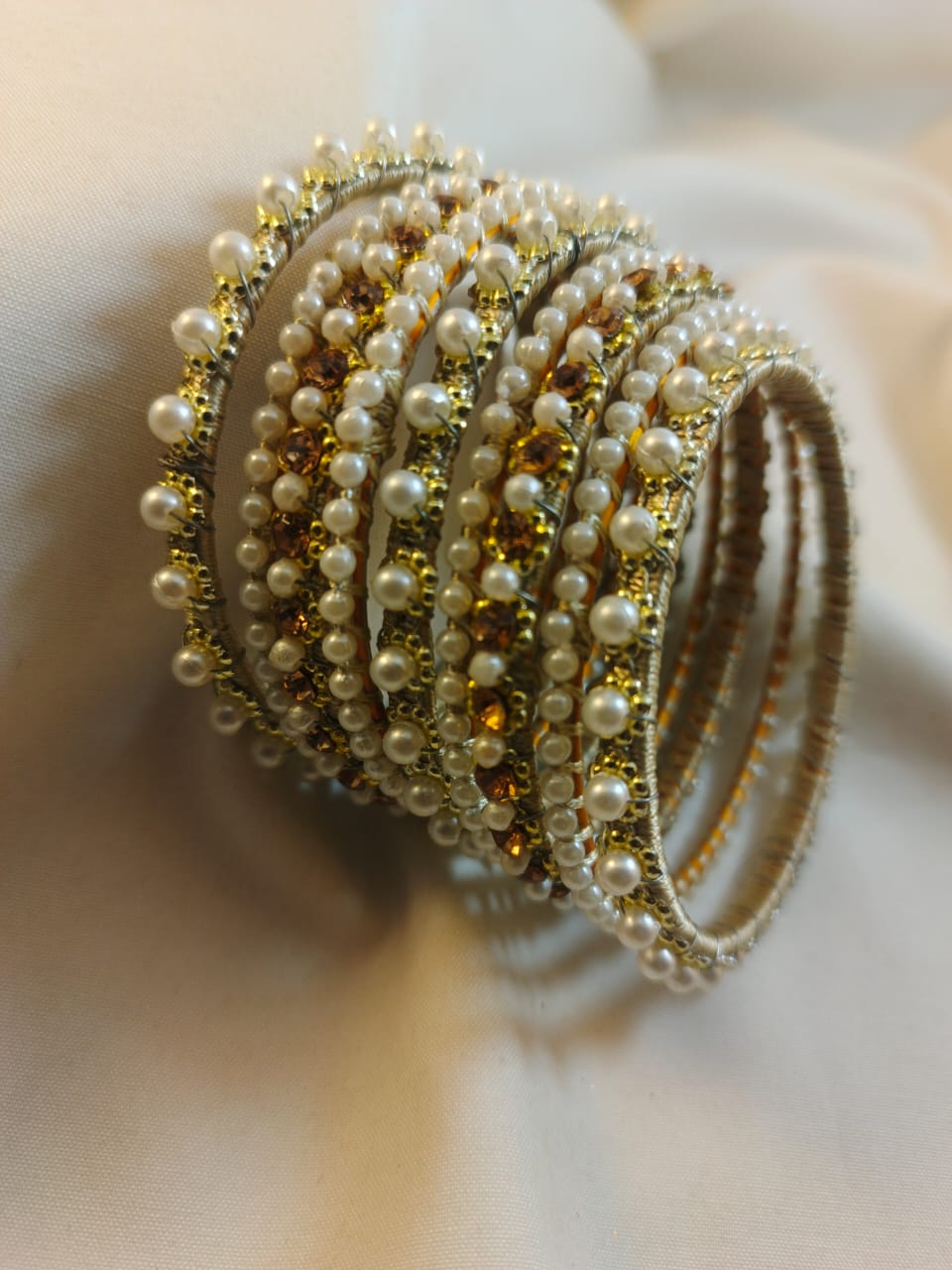 Silver Pearls Bangles Set