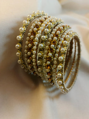 Silver Pearls Bangles Set