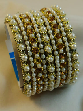 Silver Pearls Bangles Set