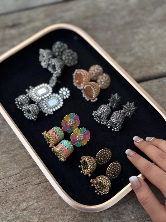 Boho Luxe Charm – Pack of 6 Designer Jhumka & Stud Earrings