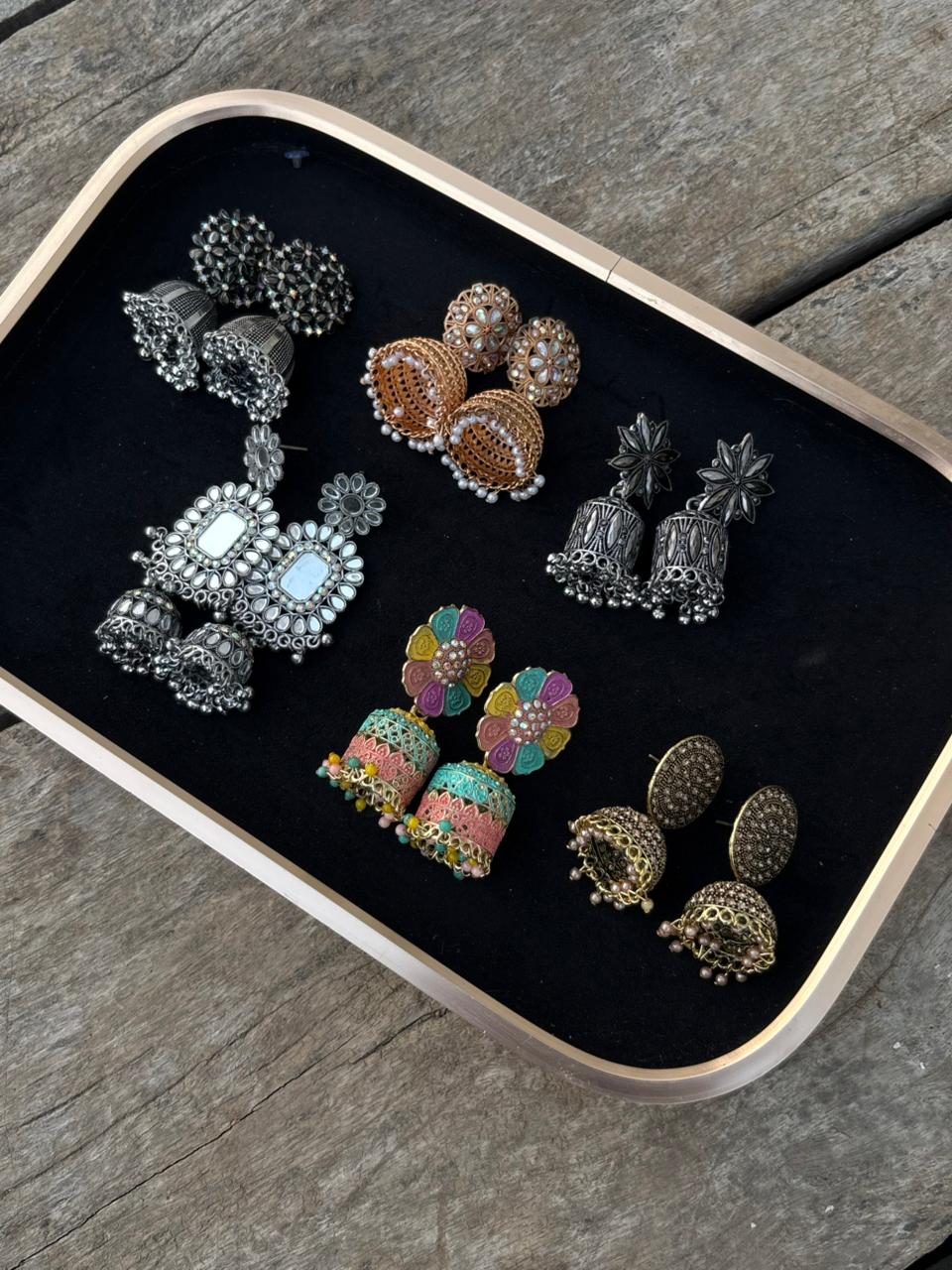 Boho Luxe Charm – Pack of 6 Designer Jhumka & Stud Earrings