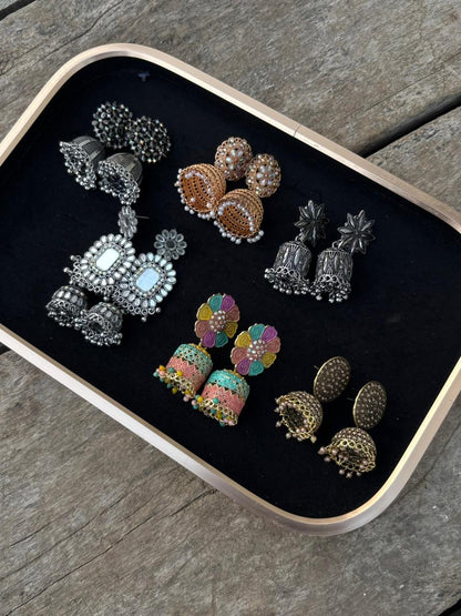 Boho Luxe Charm – Pack of 6 Designer Jhumka & Stud Earrings