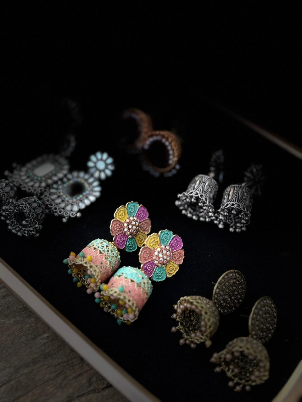 Boho Luxe Charm – Pack of 6 Designer Jhumka & Stud Earrings