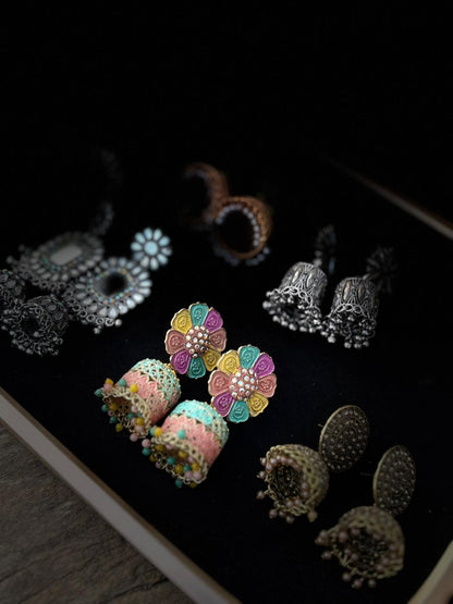 Boho Luxe Charm – Pack of 6 Designer Jhumka & Stud Earrings