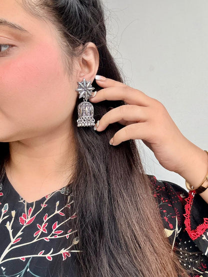Noor-e-Silver Floral Jhumka