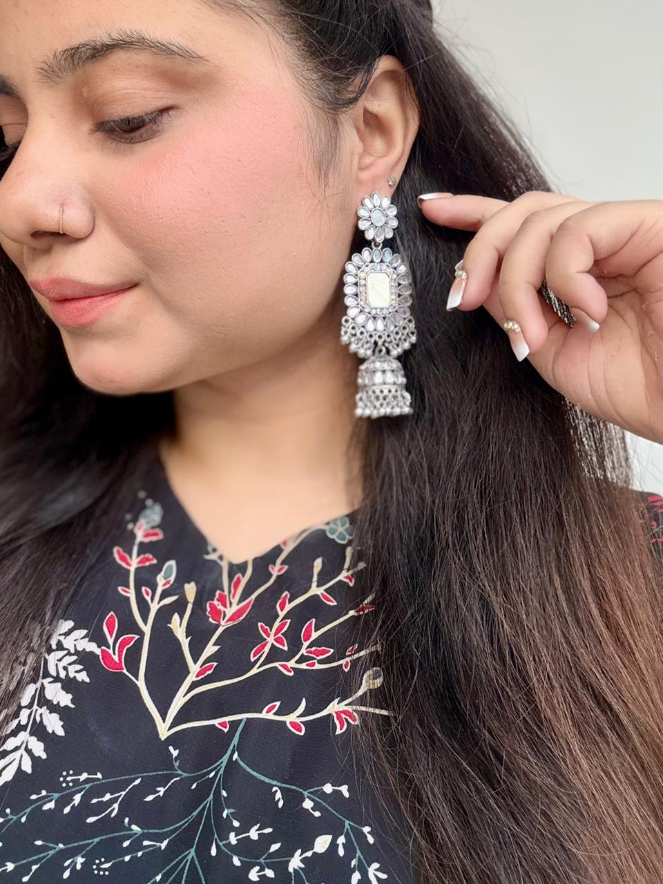 Shahi Mirror Kundan Jhumka Earrings