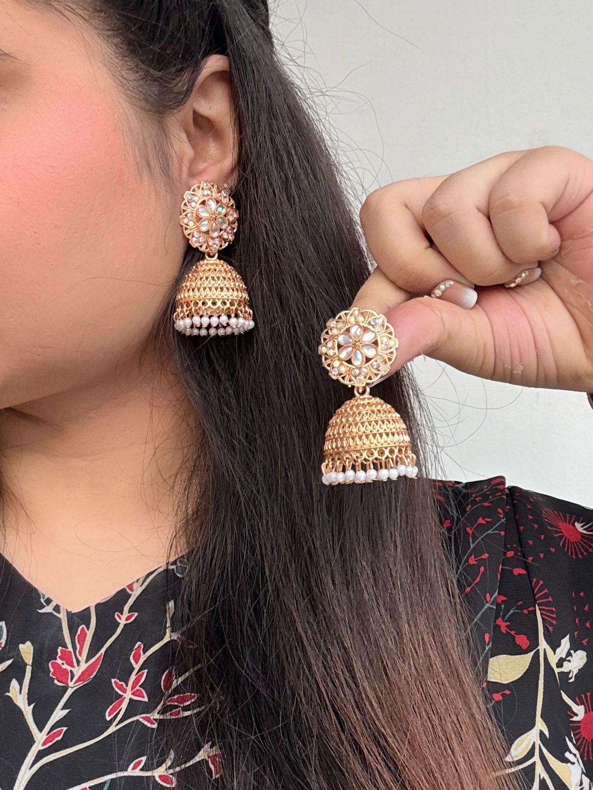 Royal Pearl Blossom Jhumkas