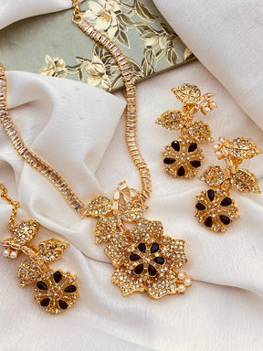 Flower Mala Necklace with Earrings Tika