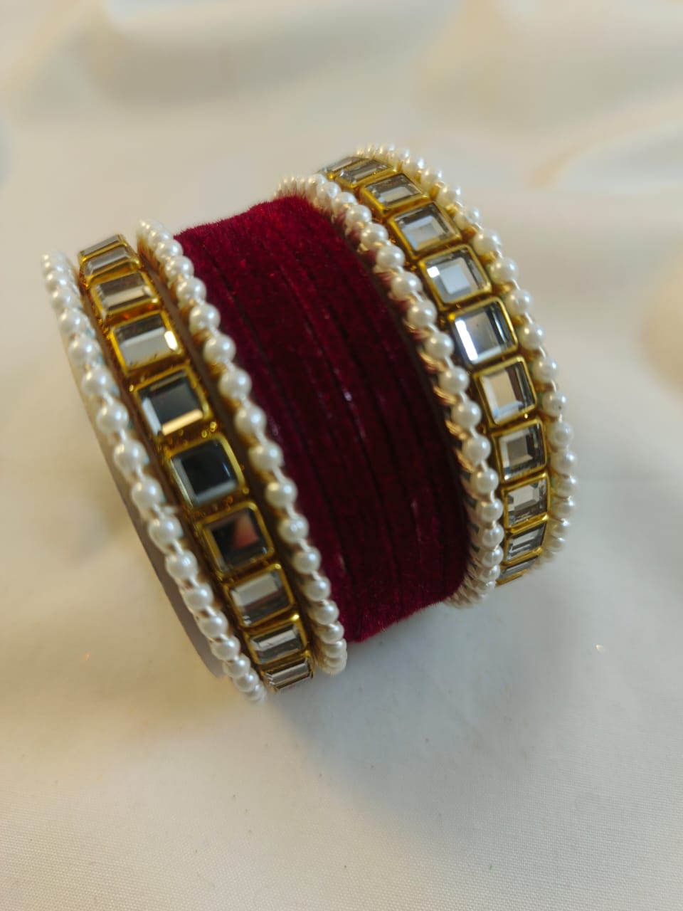 Stylish Velvet steel Bangles set