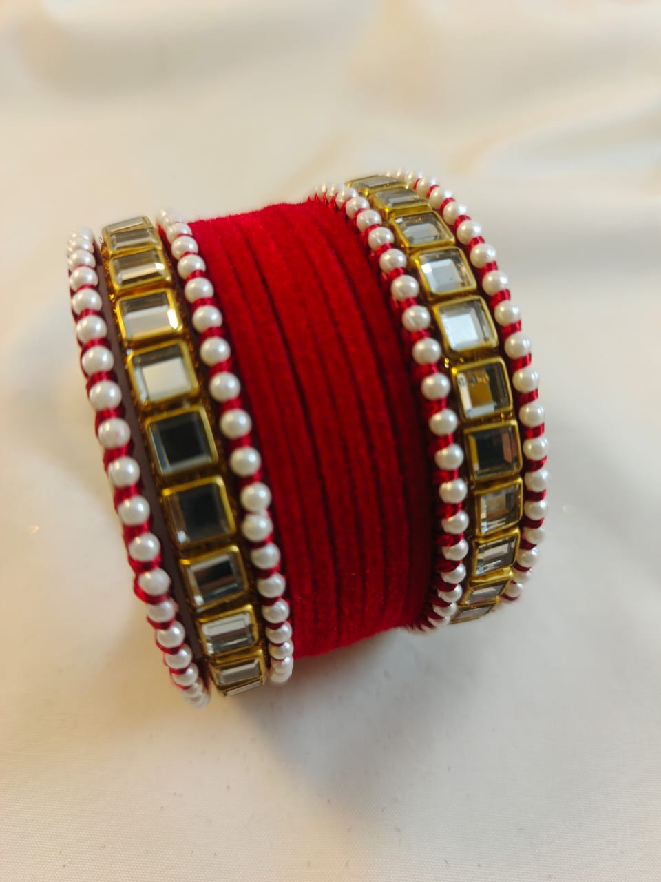 Stylish Velvet steel Bangles set