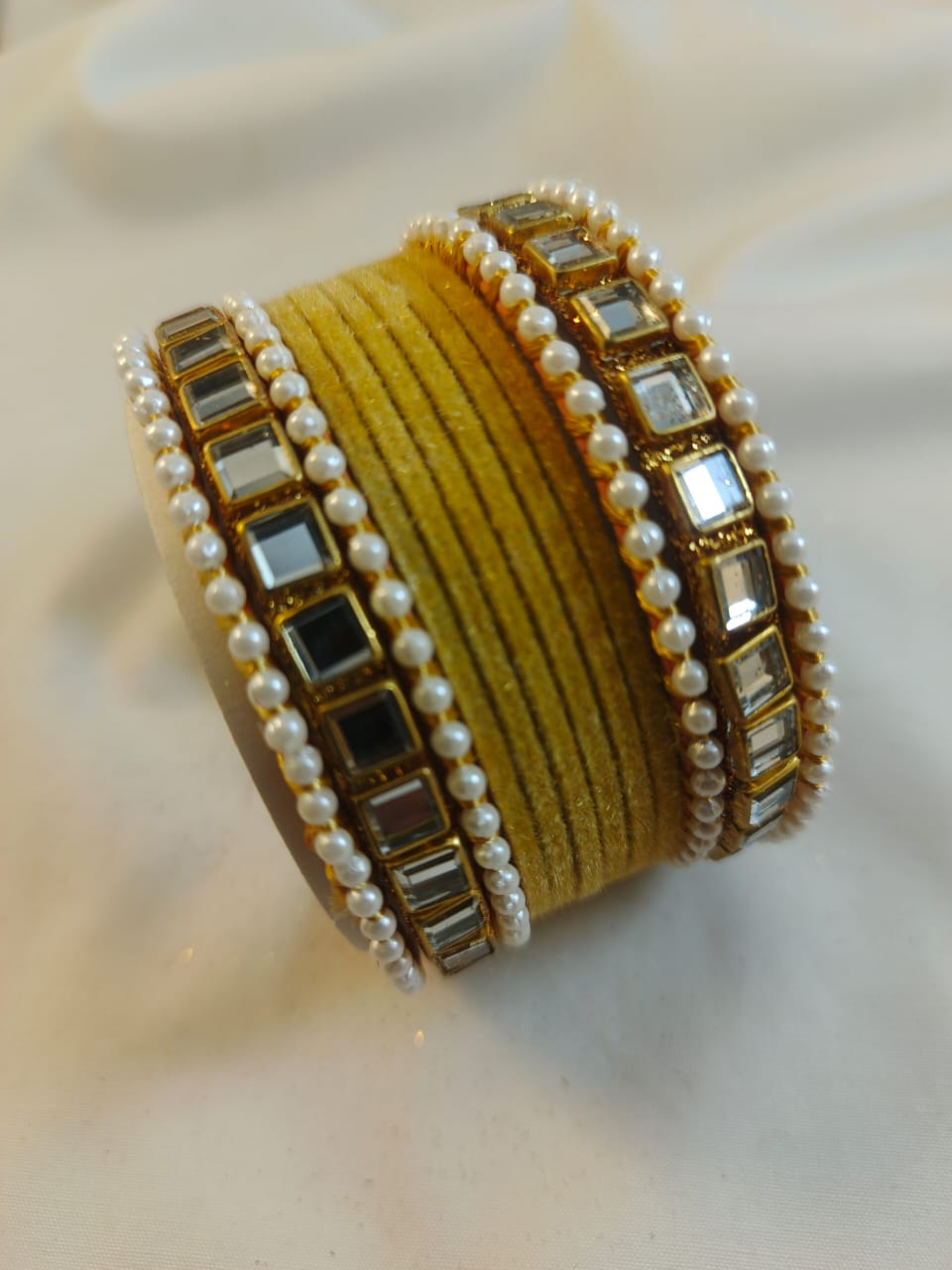 Stylish Velvet steel Bangles set