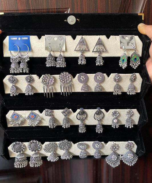Royal Oxidised 16 Pairs Earring with Premium Box